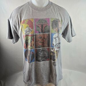 Star Wars T Shirt Mens Medium Grey Graphic Tee Darth Vader Luke Yoda Boba Fett 1